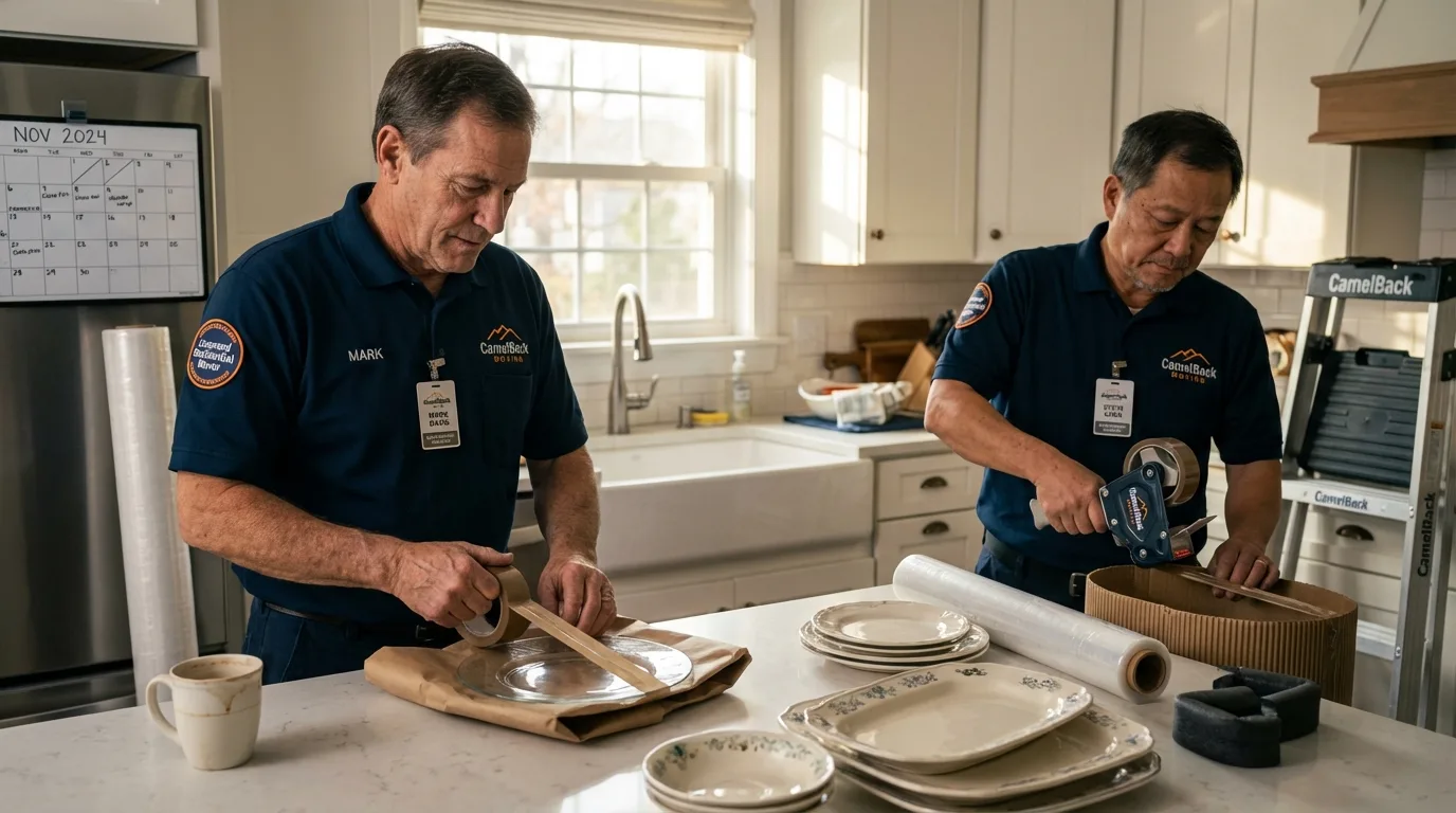 Professional crew packing kitchen dishware in Shelbyville, KY